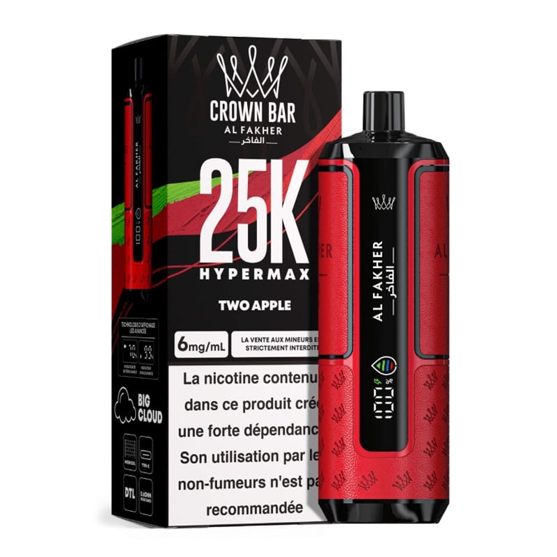 Puff Crown Bar HyperMax 25K Two Apple - Al Fakher pas cher
