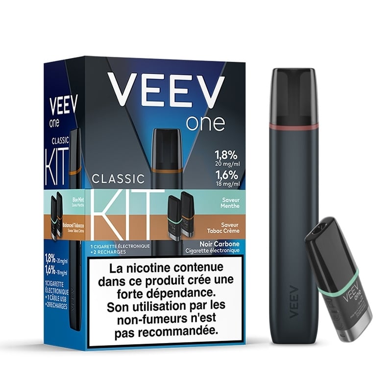 e-liquide Kit Veev One Noir + 2 recharges Classic / Menthe 20 mg - Veev One pas cher