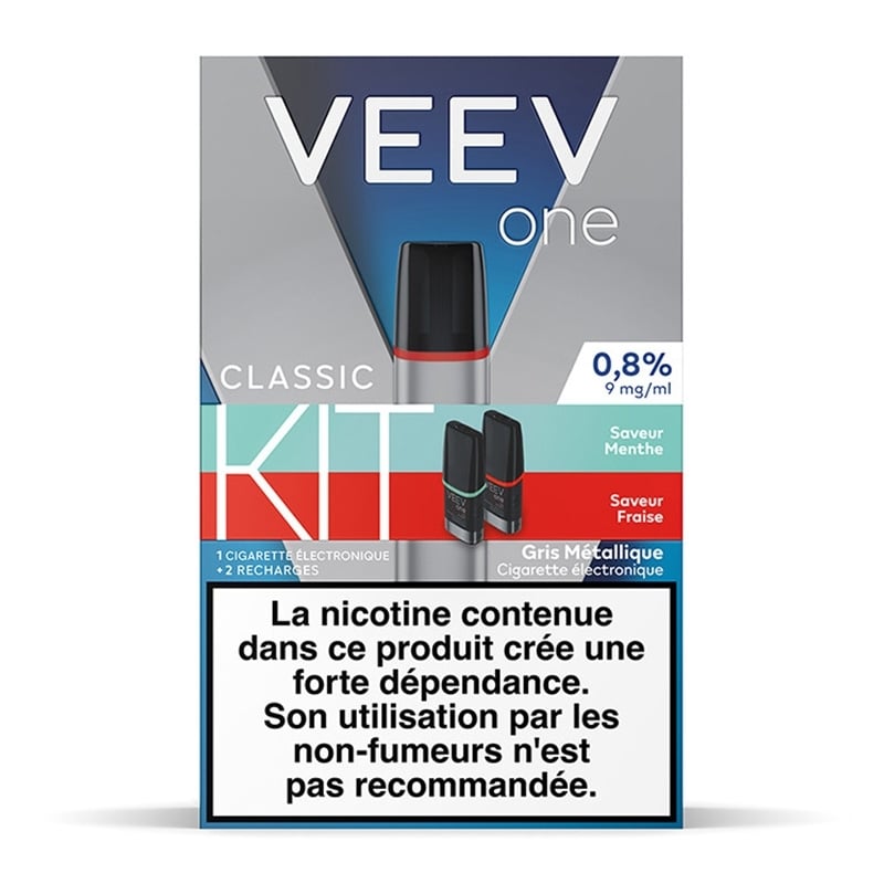 e-liquide Kit Veev One Noir + 2 recharges Fraise / Menthe 9 mg - Veev One pas cher