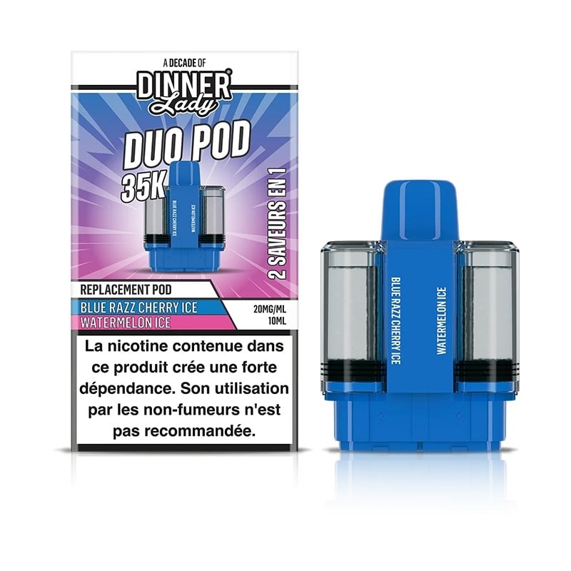 Capsule recharge Duo 35K 2 en 1 Blue Razz Cherry & Watermelon Ice - Dinner Lady pas cher