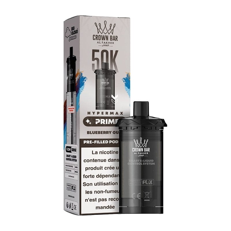 Cartouche Crown Bar HyperMax Prime 50K Blueberry Gum 10 ml - Al Fakher pas cher