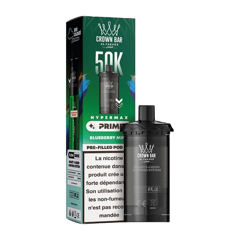Cartouche Crown Bar HyperMax Prime 50K Blueberry Mint 10 ml - Al Fakher pas cher