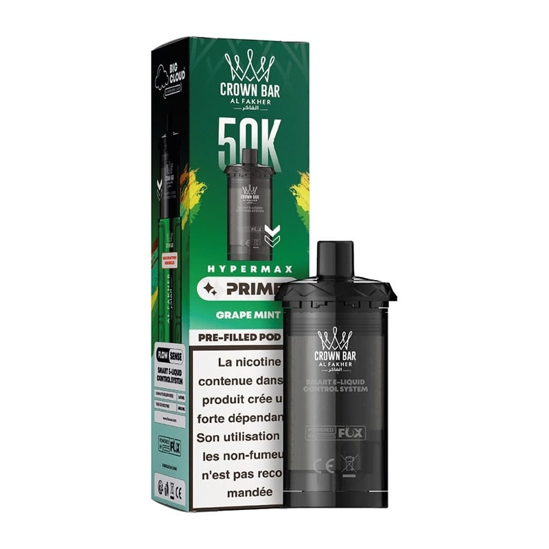 Cartouche Crown Bar HyperMax Prime 50K Grape Mint 10 ml - Al Fakher pas cher
