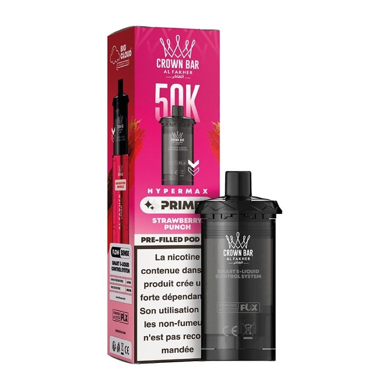 Cartouche Crown Bar HyperMax Prime 50K Strawberry Punch 10 ml - Al Fakher pas cher