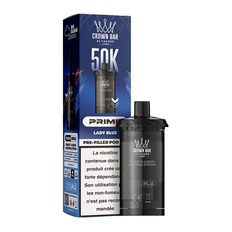 Cartouche Crown Bar HyperMax Prime 50K Lady Blue 10 ml - Al Fakher pas cher