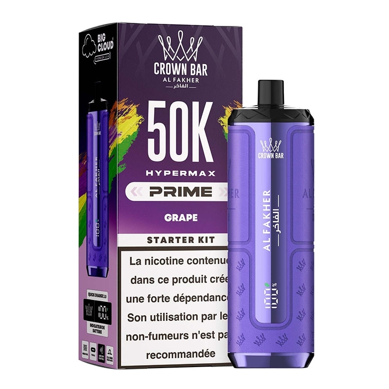 Puff Crown Bar HyperMax Prime 50K Grape - Al Fakher | Le Vapoteur Discount