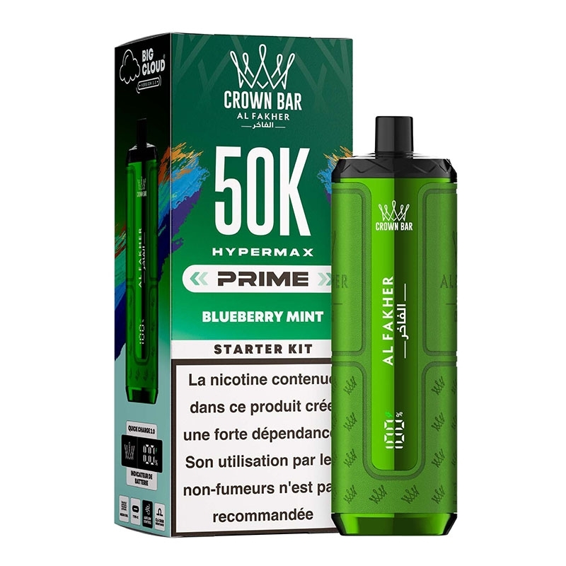 Puff Crown Bar HyperMax Prime 50K Blueberry Mint - Al Fakher | Le Vapoteur Discount
