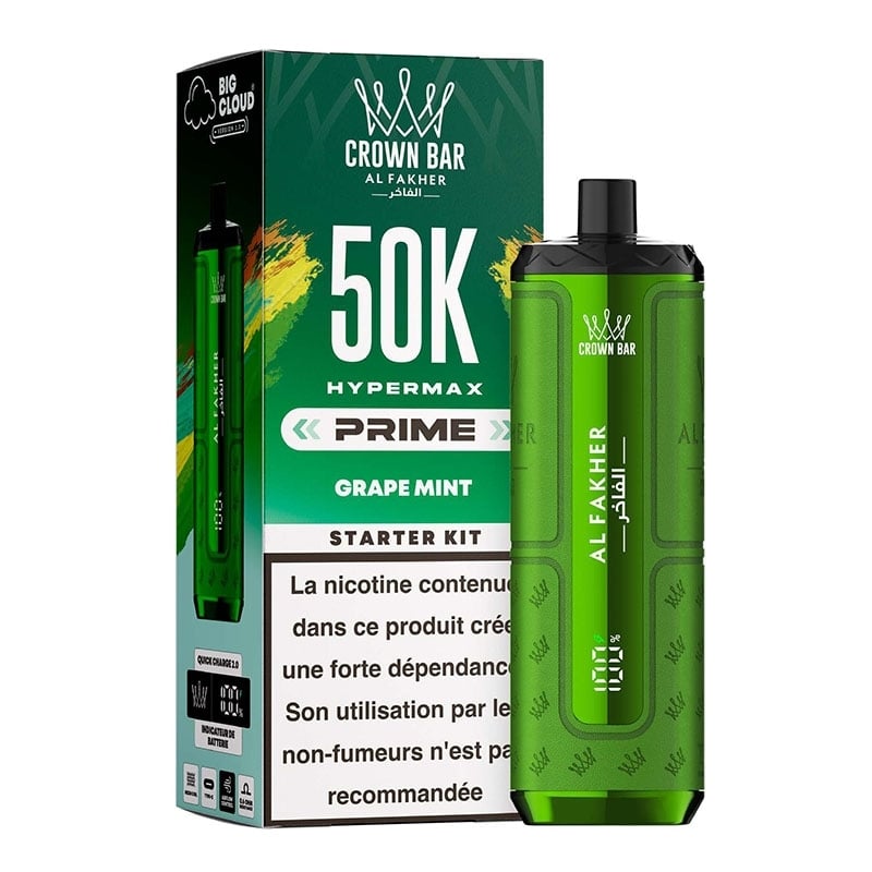 Puff Crown Bar HyperMax Prime 50K Grape Mint - Al Fakher | Le Vapoteur Discount