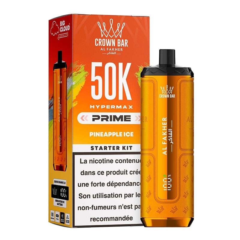 Puff Crown Bar HyperMax Prime 50K Pineapple Ice - Al Fakher | Le Vapoteur Discount