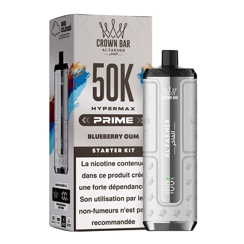 Puff Crown Bar HyperMax Prime 50K Blueberry Gum Al Fakher | Le Vapoteur Discount