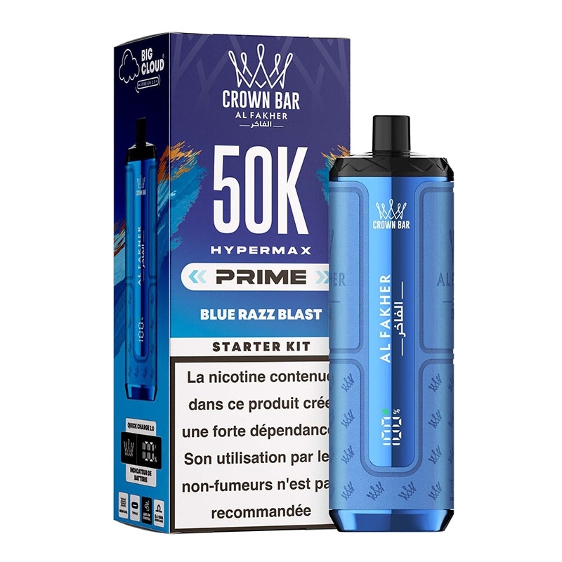 Puff Crown Bar HyperMax Prime 50K Blue Razz Blast Al Fakher | Le Vapoteur Discount