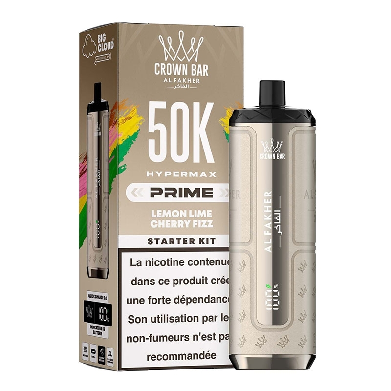 Puff Crown Bar HyperMax Prime 50K Lemon Lime Cherry Fizz Al Fakher | Le Vapoteur Discount