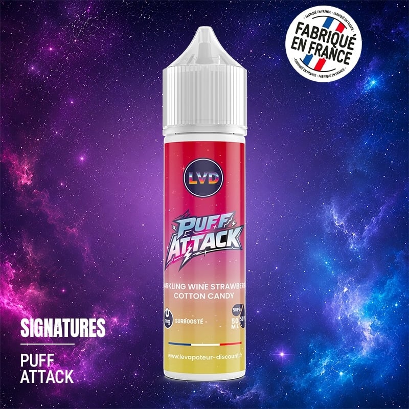 Sparkling Wine Strawberry Cotton Candy 50 ml Puff Attack E-liquid at a great price | Le Vapoteur Discount
