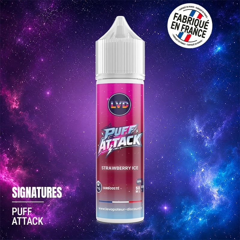 Strawberry Ice 50 ml Puff Attack e-liquid at a great price | Le Vapoteur Discount