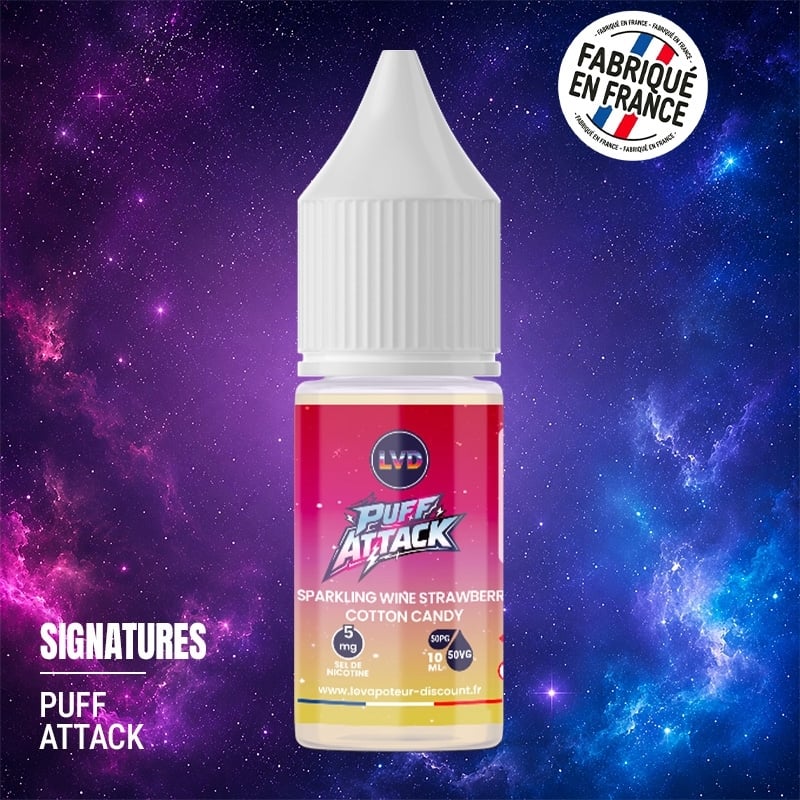 Sparkling Wine Strawberry Cotton Candy Nic Salt E-liquid 10 ml Puff Attack | Le Vapoteur Discount