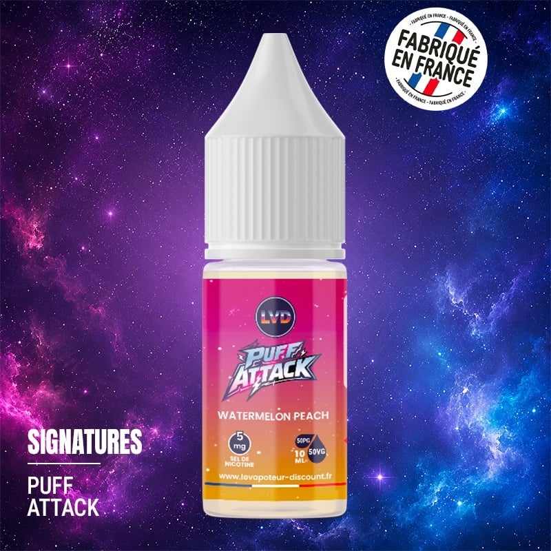 Watermelon Peach Nic Salt E-liquid 10 ml Puff Attack | Le Vapoteur Discount