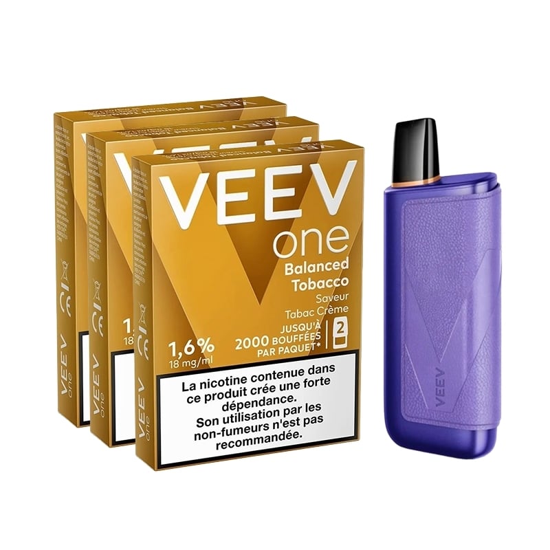 Pack Veev One Plus - Batterie + 3 recharges Balanced Tobacco | Le Vapoteur Discount
