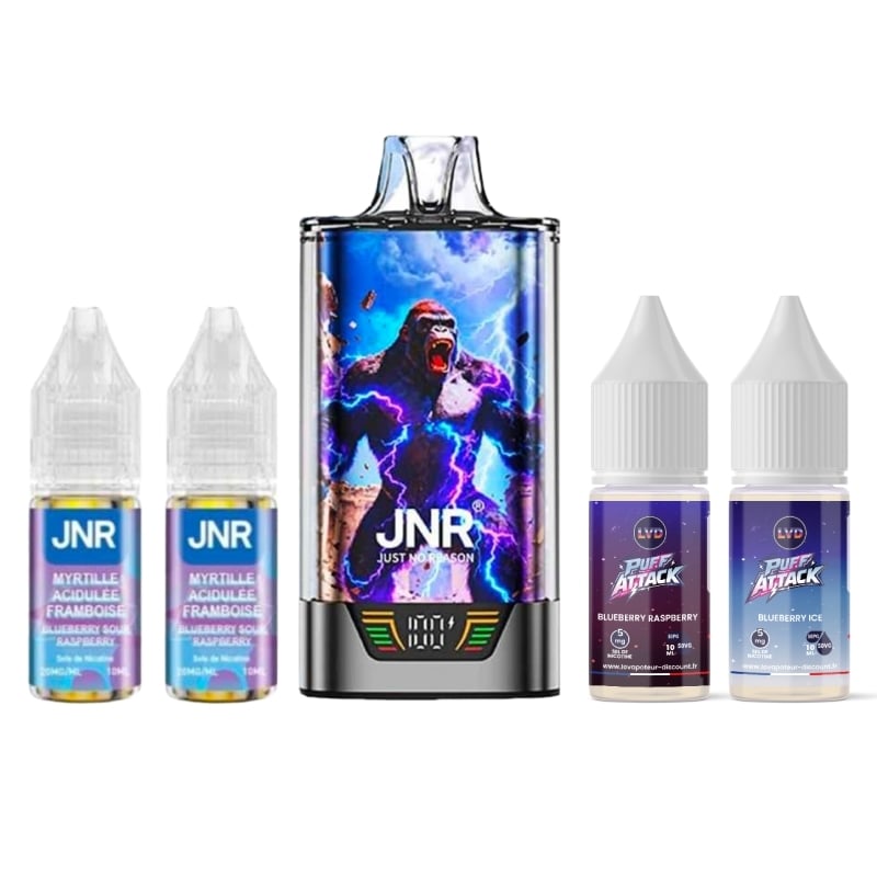 Puff JNR Gorilla X 43K Blueberry Sour Raspberry + 2 Puff Attack | Le Vapoteur Discount