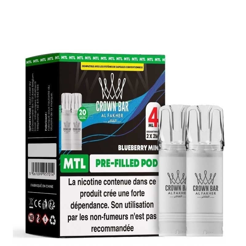 Cartouche AF 600 Crown Bar Blueberry Mint 2 x 2 ml - Al Fakher pas cher