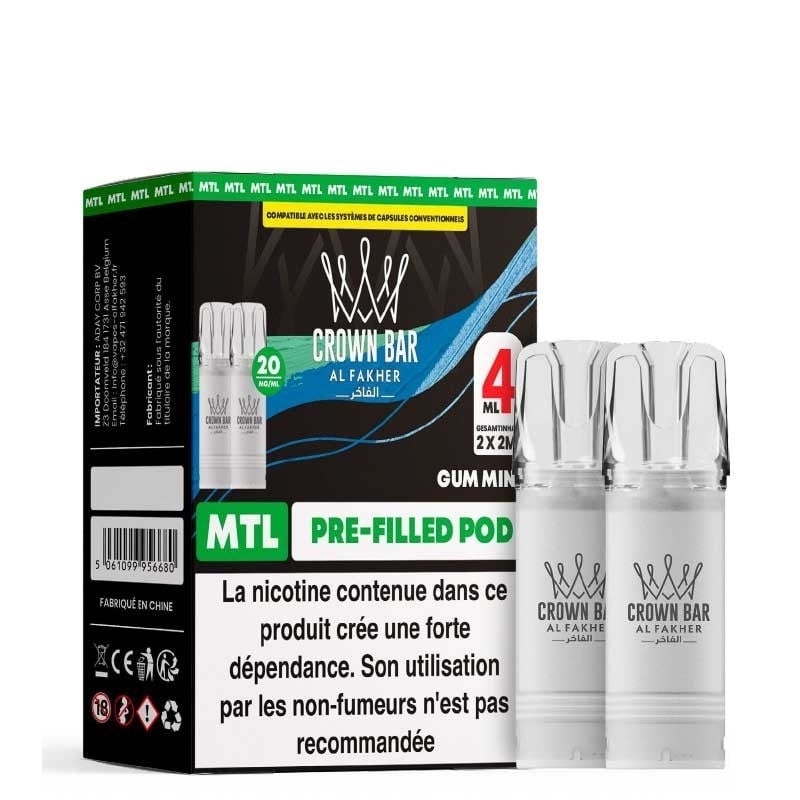 Cartouche AF 600 Crown Bar Gum Mint 2 x 2 ml - Al Fakher pas cher