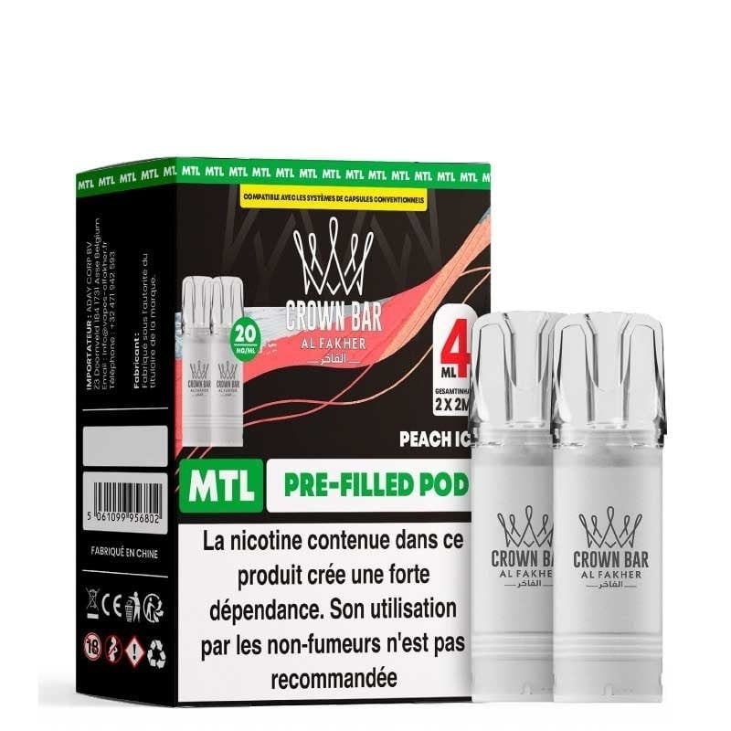 Cartouche AF 600 Crown Bar Peach Ice 2 x 2 ml - Al Fakher pas cher