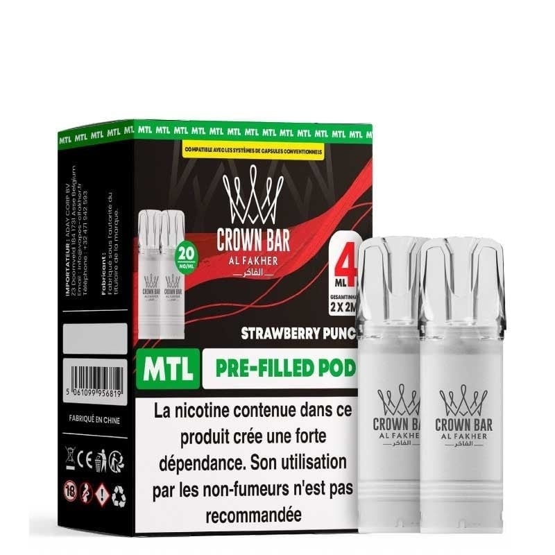 Cartouche AF 600 Crown Bar Strawberry Punch 2 x 2 ml - Al Fakher pas cher