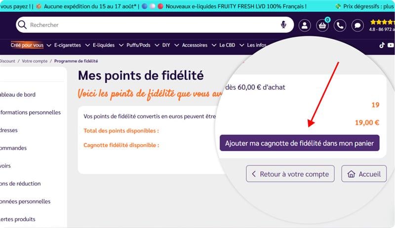 Comment ajouter ma cagnotte à ma commande