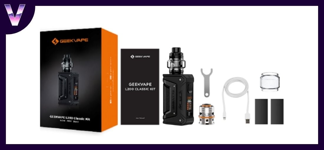 slider contenu de la boite du kit aegis legend 2 de chez geek vape classic L200 pas cher