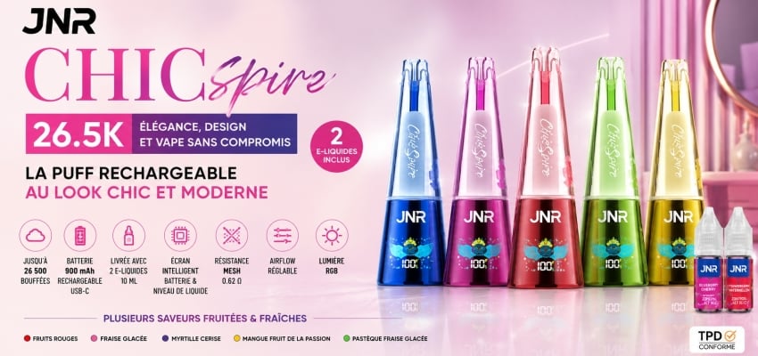 Puff JNR Chicspire 26.5K : la puff rechargeable qui mise sur le design