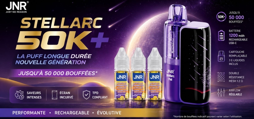 Puff JNR Stellarc 50K : design brillant, autonomie sidérale